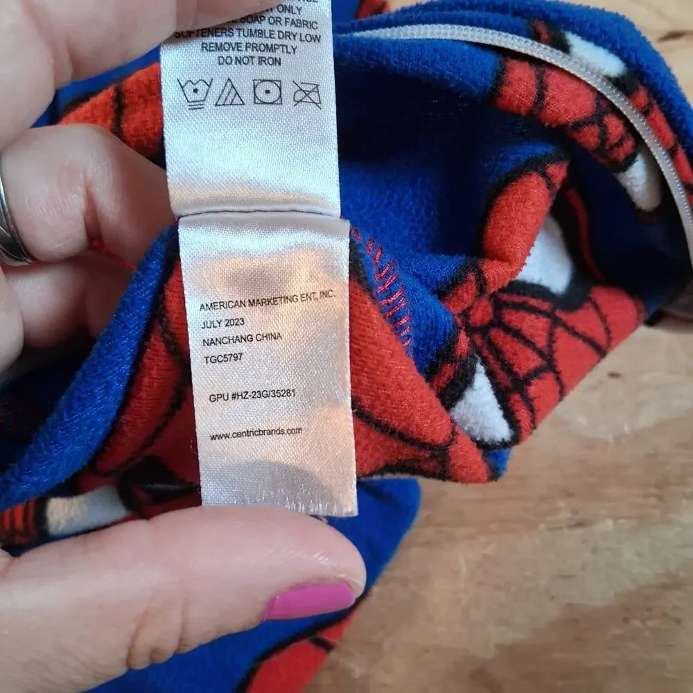 Spiderman Boys Pajamas Sz M Hooded One Piece Full Zip Sleepwear Marvel Red Blue